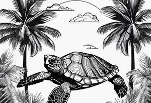 Turtle  palm trees tattoo idea