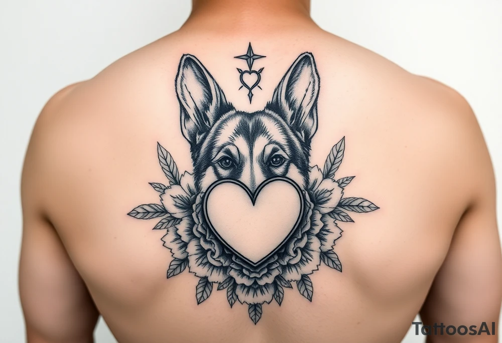 short haired german shepherd floral sacred heart tattoo idea