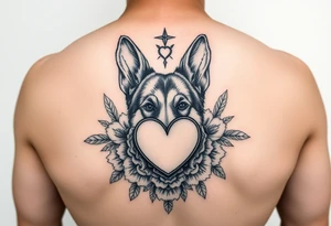 short haired german shepherd floral sacred heart tattoo idea