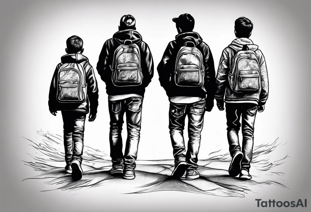 three young brothers walking away together tattoo idea