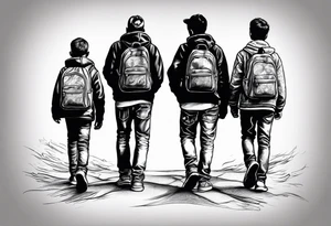 three young brothers walking away together tattoo idea