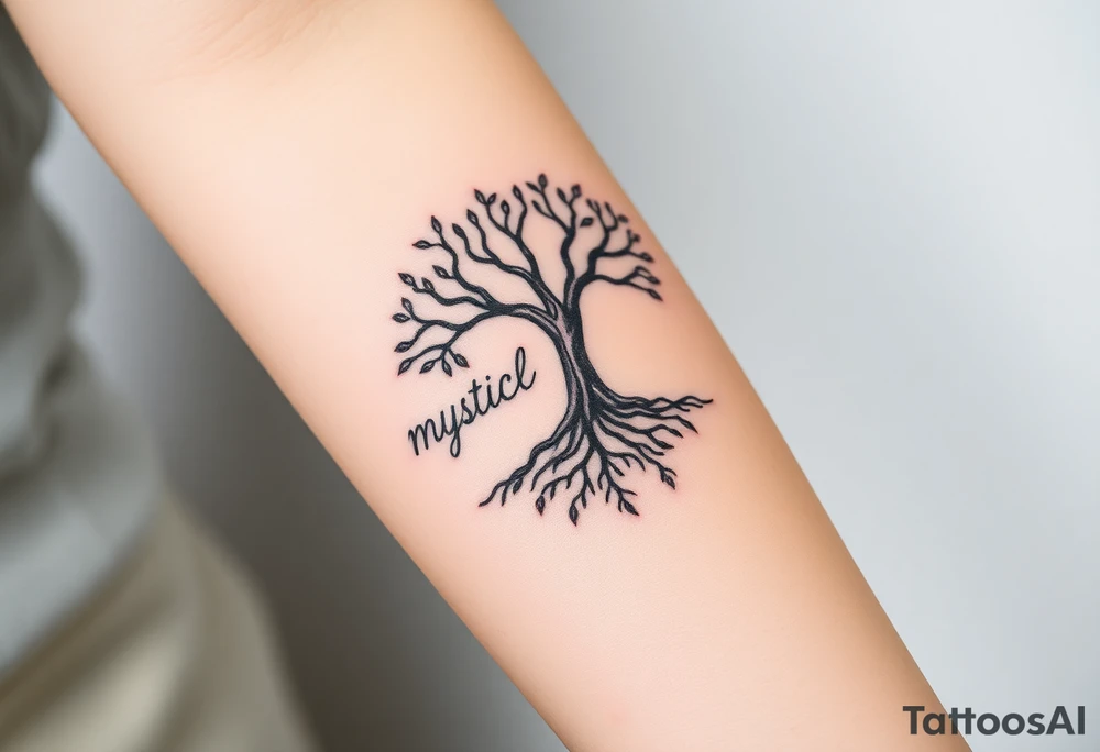 mystical tree of life with cosmic roots and celestial branches tattoo idea