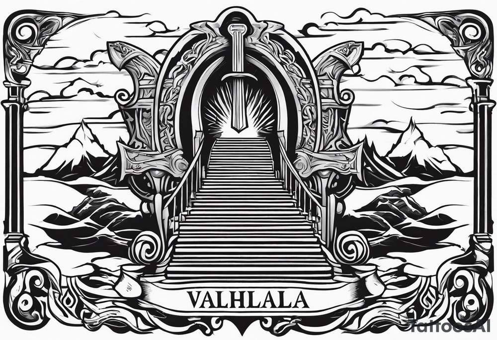Valhalla sword shield axe
stairs mist tattoo idea