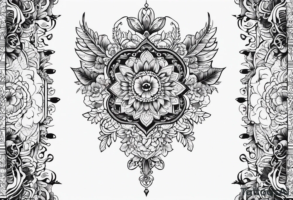small long ornate floral sternum tattoo tattoo idea