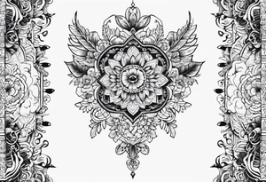 small long ornate floral sternum tattoo tattoo idea