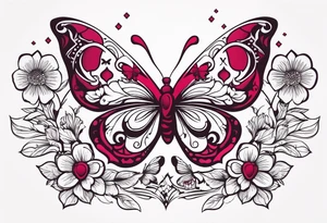Flowers with Ruby and butterflies around it tattoo idea
