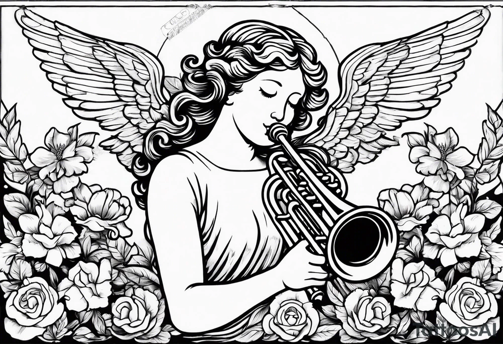 angel with trumpets
old school vintage simple traditional design with vintage flowers surrounding it tattoo idea