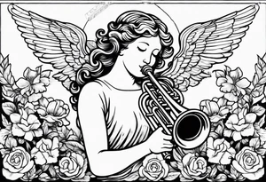 angel with trumpets
old school vintage simple traditional design with vintage flowers surrounding it tattoo idea
