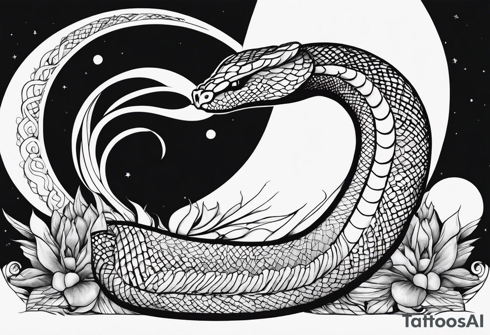 Cobra enrolada em uma lua minguante tattoo idea