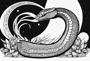 Cobra enrolada em uma lua minguante tattoo idea