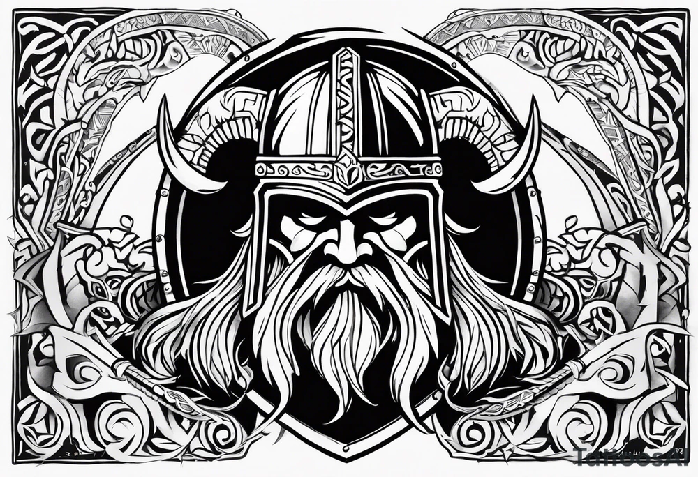 Valhalla viking helmet 
Sword shield tattoo idea