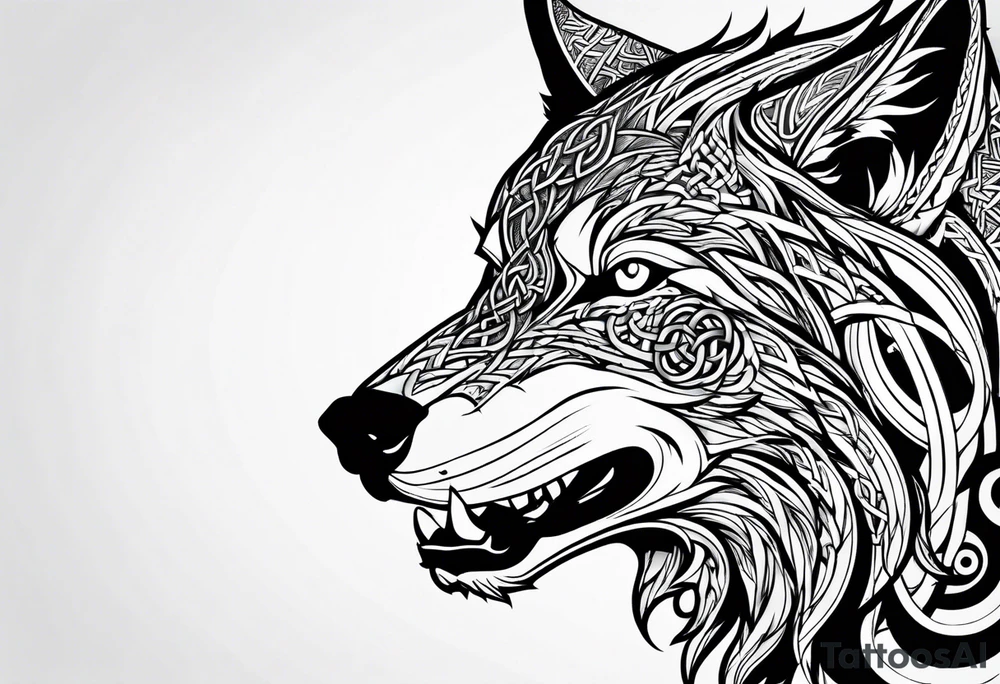 Side view Angry celtic wolf tattoo idea