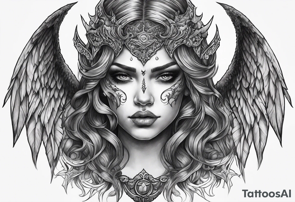 Creepy half angel half demon tattoo idea