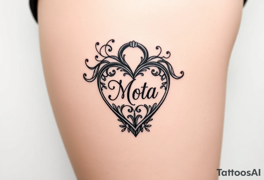 Heart shaped lock with the name Mota in it tattoo idea