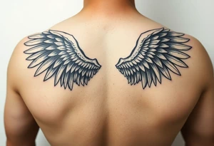 big and long angel wings tattoo idea