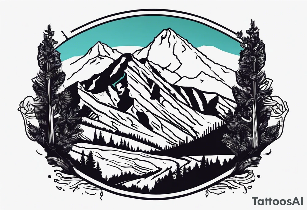 composizione con un esploratore che fa trekking e sullo sfondo una montagna (Gran Sasso, Italia) tattoo idea