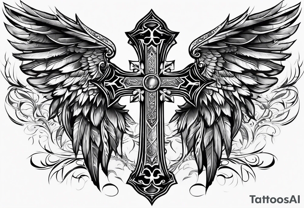 Cross in the middle of wings tattoo idea