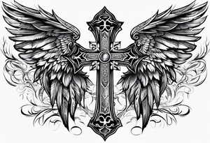 Cross in the middle of wings tattoo idea