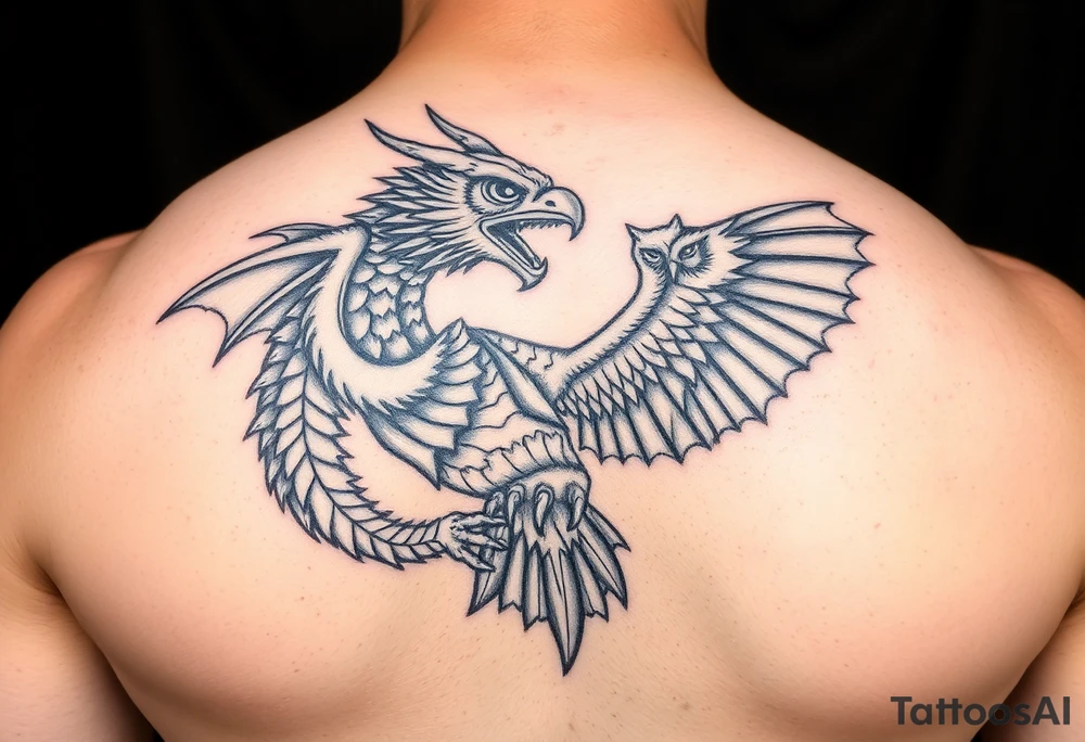 dragon and owl tattoo idea