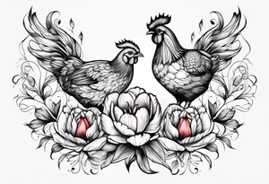 Delicate tulip and tiny chicken tattoo idea