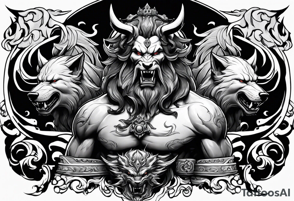 Hades with helmet and cerberus tattoo idea