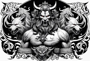 Hades with helmet and cerberus tattoo idea