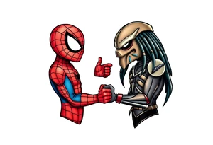 Spider-man and elmo meeting and doing the predator handshake tattoo idea