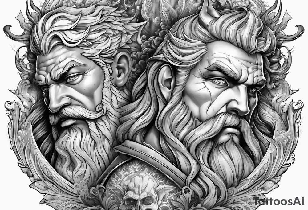 Poseidon and hades back to back tattoo idea
