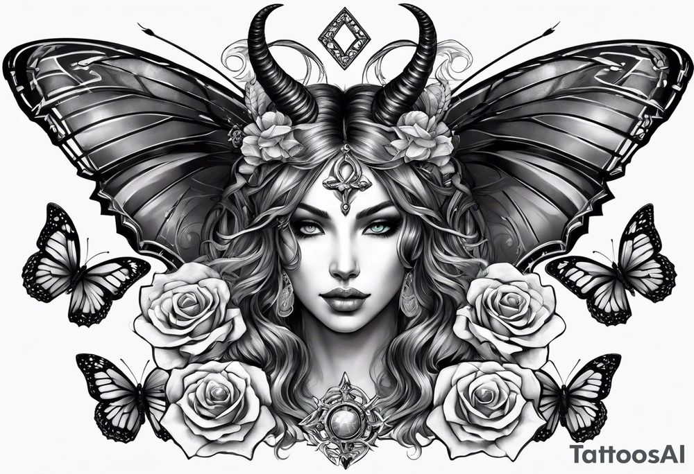 Capricorn and butterflies with a cross sleeve tattoo idea