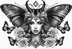 Capricorn and butterflies with a cross sleeve tattoo idea