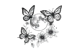 Butterflies flowers moon tattoo idea
