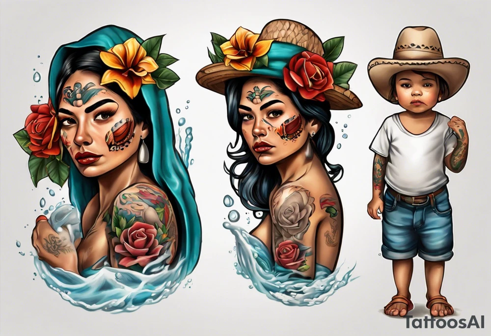 mexican
water-bearing woman and two little boys, tattoo idea