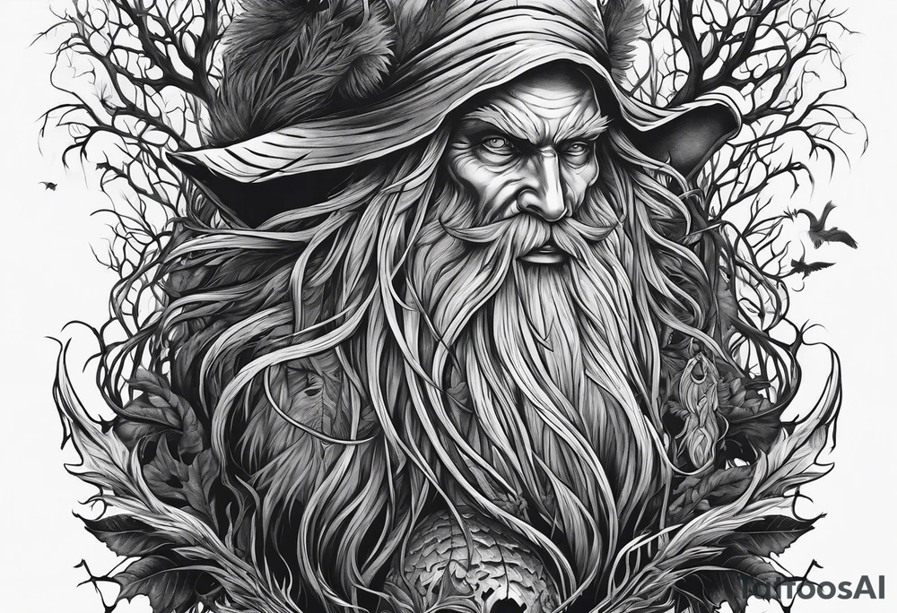 Leshy creepy looming danger skinny tall tattoo idea
