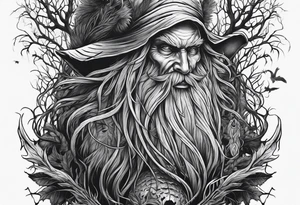 Leshy creepy looming danger skinny tall tattoo idea