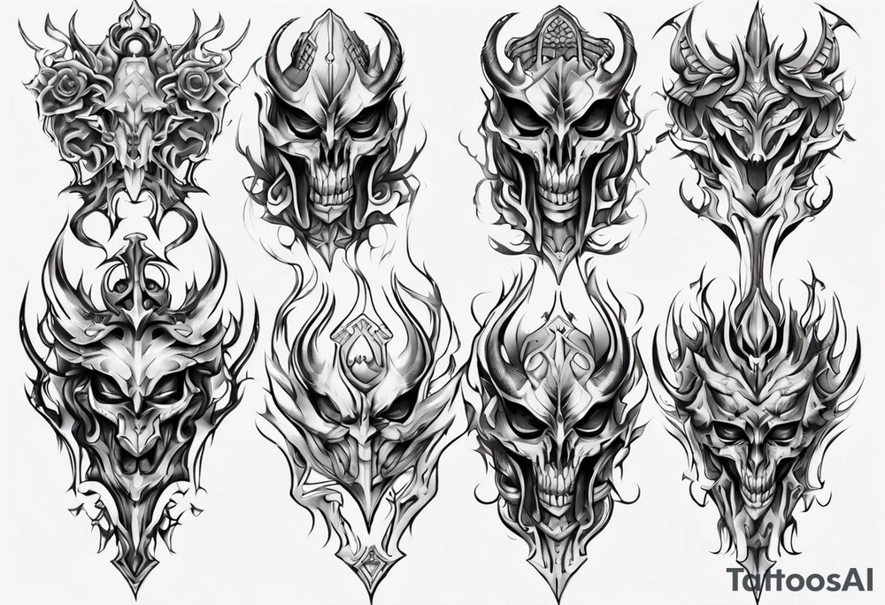 Demonic leg armor symmetrical tattoo idea
