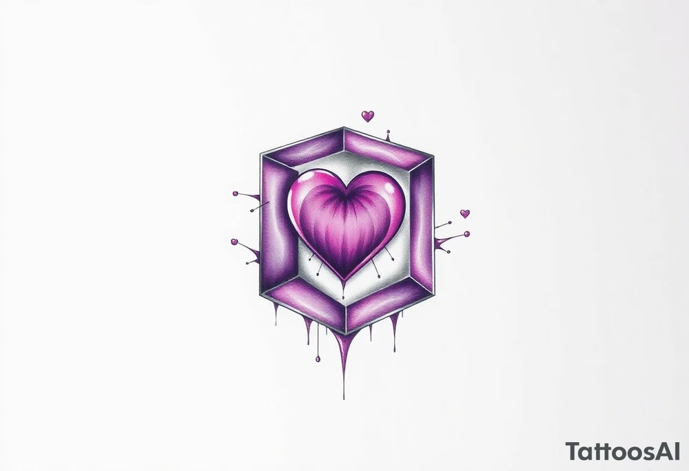 A purple cube with a heart inside tattoo idea