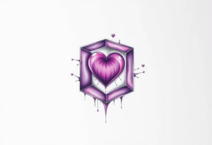 A purple cube with a heart inside tattoo idea