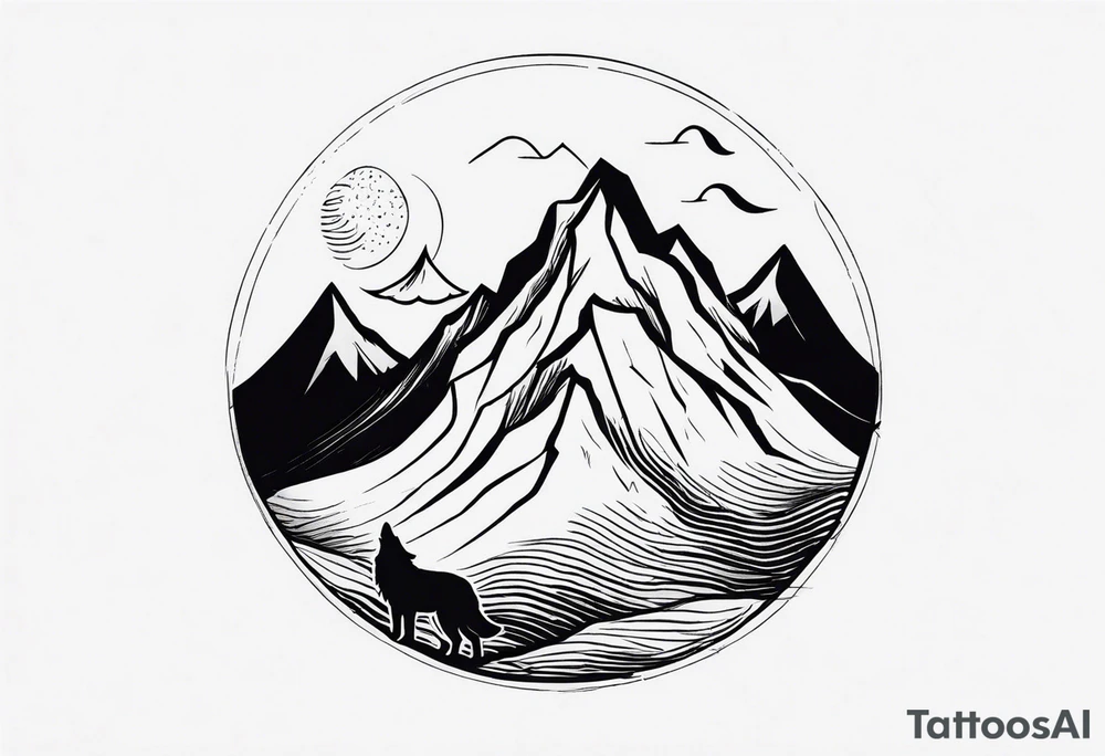 Mountain and Wolf tattoo idea