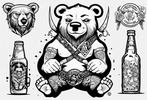 Viking and pin up doll drinking bear tattoo idea