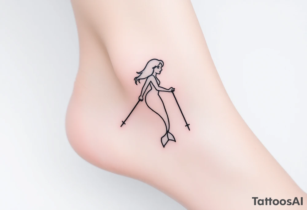 Mermaid outline with chopped tail and crutches tattoo idea