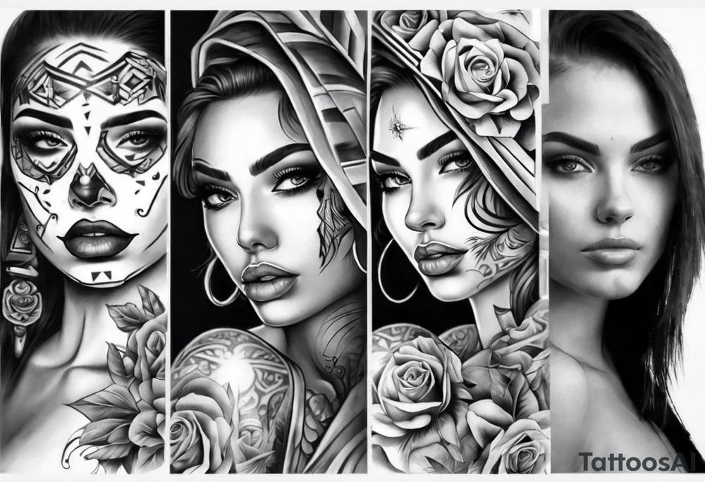 realistic chicano arm sleeve
women faces tattoo idea