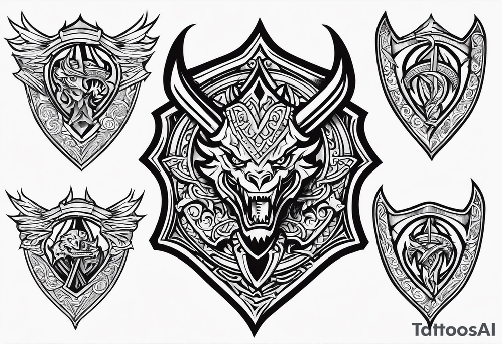 Valhalla sword shield dragon axe tattoo idea