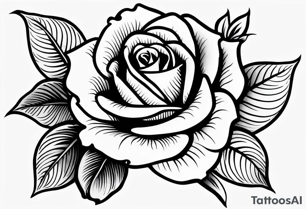 traditional style rose tattoo with the number 5 in it tattoo idea