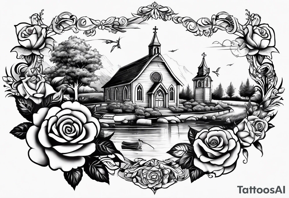 Roses and flowers With nursing and hunting and cows and bulls and fishing and love and church. tattoo idea