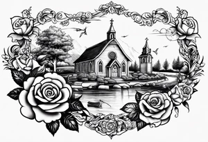 Roses and flowers With nursing and hunting and cows and bulls and fishing and love and church. tattoo idea