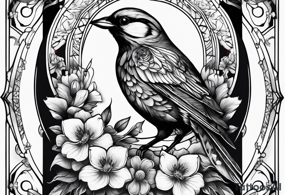 Bird and flowers tattoo idea