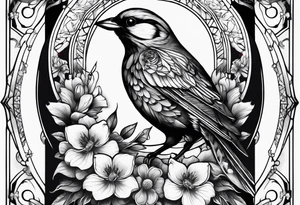 Bird and flowers tattoo idea