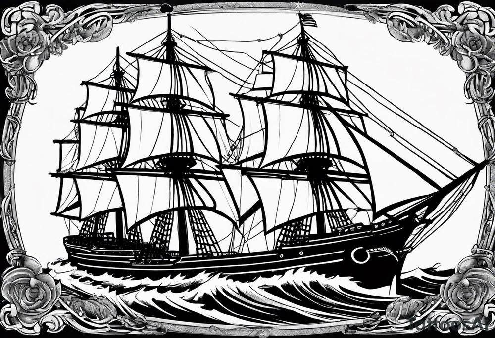sailing ship in rough seas in oval with rope border super imposed over crossed cannons with banner that says US Navy tattoo idea