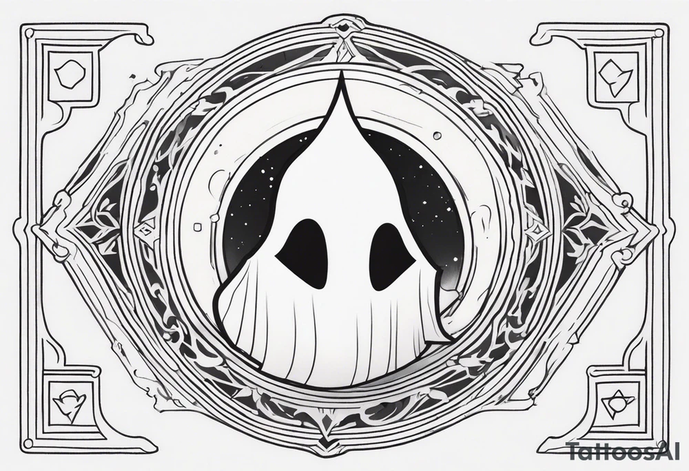 ghost figures inside a shield shape tattoo idea