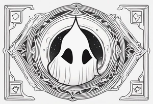 ghost figures inside a shield shape tattoo idea